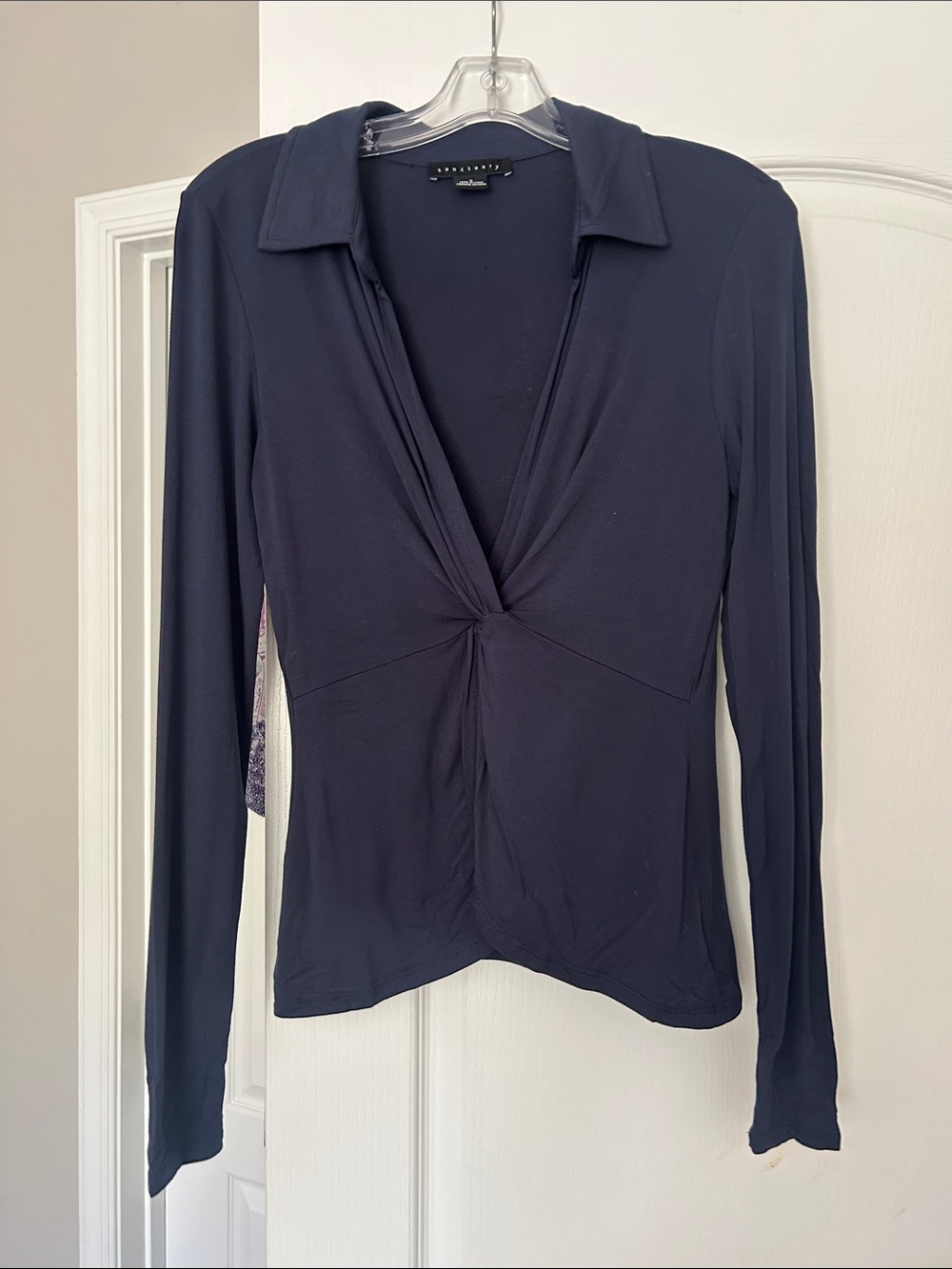 Sanctuary Navy Twist-Front Long Sleeve Top